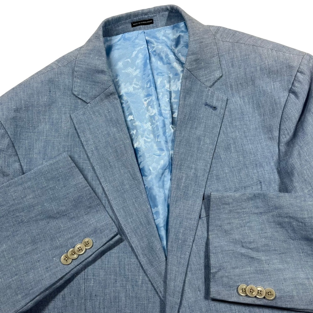 Joseph Abboud Slim Fit Linen Two Button Blazer Mens 44L Blue Sport Coat *Flaw